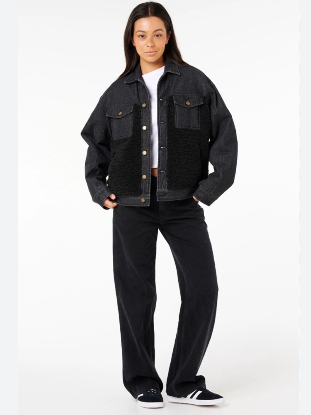 NWT Rip Curl Cruisin’ Sherpa Denim Jacket Black Size Small - Picture 2 of 10